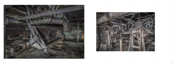 Two photos from "Brooklyn's Sweet Ruin" by Schiffer Publishing, Ltd. capture the Domino Sugar Refinery’s gritty industrial past, highlighting rusted machinery, exposed pipes, and decaying interiors—a striking portrait of Brooklyn history.