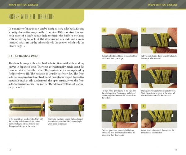 Schiffer Publishing, Ltd.'s Paracord Knife Handle Wraps offers step-by-step photos and instructions for tying bamboo wraps on flat-back knife handles—perfect for customizing paracord wraps on tactical knives.