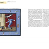 Schiffer Publishing, Ltd.’s “Inspired by Elvis” is a folk art-style quilt showing a man dancing among cats and birds in a red-curtained room. The blue-bordered quilt appears on the left with descriptive text on the right.