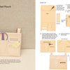 On the left is a Tanned Leather Hand-Made Bag from Schiffer Publishing, Ltd. with tools inside; on the right are detailed, illustrated instructions with step-by-step diagrams and guides for crafting the bag.