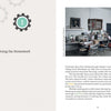 An open book from "Artists Write to Work" by Schiffer Publishing, Ltd. shows a gear icon, the number 2, and "Doing the Homework" on the left; on the right is a busy sculpture studio above tips for artist statements and writing for artists.