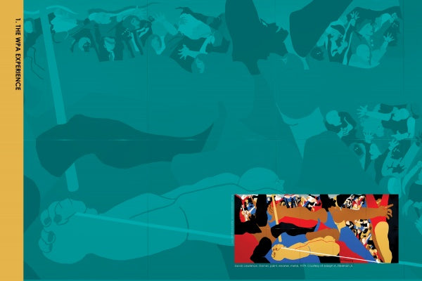 Brooklyn on My Mind" by Schiffer Publishing, Ltd. features abstract blue and teal human figures with a colorful rectangle and a yellow sidebar reading “THE WPA EXPERIENCE”—a striking piece for any Brooklyn or Black art collection.