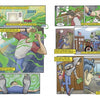 A comic strip for the Mega Awesome Notebook by Schiffer Publishing, Ltd. shows a man microwaving food and fleeing green gas, but the smell follows him to work—on his bike and at his desk—as coworkers react to the lingering odor.