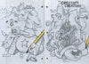 The Mega Awesome Notebook by Schiffer Publishing, Ltd. features a hand-drawn doodle across two pages: playful fantasy creatures on the left and detailed sci-fi characters on the right—ideal for fans of illustrated teen books or graphic novels.