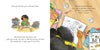 A young girl with curly hair reads "Bea's Bees" by Schiffer Publishing, Ltd., then sketches a bee and flowers in her notebook at a desk covered with supplies. Both pages highlight bumblebee facts and tips to help save the bees.