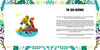 Illustration of two kids as adventurers on an island, one with binoculars, the other with a map, learning survival skills. Story text titled "How to Survive on a Desert Island" by Schiffer Publishing, Ltd. is framed by a colorful leafy border.