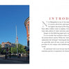 A white church with a tall steeple stands on a leafy historic town square, surrounded by red brick buildings under a blue sky. “New Hampshire” by Schiffer Publishing, Ltd. and scenic landscape text appear on the right side of the image.