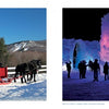 Left: People enjoy a horse-drawn sleigh ride through snowy New Hampshire countryside. Right: Silhouettes admire illuminated ice castles—perfect scenes captured in New Hampshire by Schiffer Publishing, Ltd.