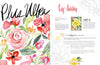 A vibrant watercolor floral from The Art for Joy’s Sake Journal by Schiffer Publishing, Ltd. appears on the left, while floral-accented text on the right shares the story behind the Big Dahlia art print’s joyful origins.