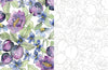 The Art for Joy’s Sake Journal by Schiffer Publishing, Ltd. features Kristy Rice-inspired watercolor florals in purple, blue, and green on the left, transitioning to grayscale outlines on the right—ideal for creative watercolor journaling.