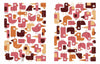 Two groups of simple, cartoon birds in brown, pink, orange, and beige—resembling characters from Schiffer Publishing's "Where Is My Stuffed Animal?"—face different ways; the left group is more spread out and the right is more compact.