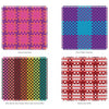 Potholder Loom Designs by Schiffer Publishing, Ltd. features an array of vibrant squares, each displaying unique weaving patterns made on a classic potholder loom.