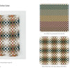 On the left, "Potholder Loom Designs" by Schiffer Publishing, Ltd. features a central plaid earth-toned swatch; four smaller swatches on the right show brown, green, tan, and white in classic potholder weaving styles.