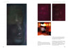 A two-page spread from "Haunted Historic Colonial Williamsburg, Virginia" by Schiffer Publishing, Ltd. showcases abstract dark faces left and top right, with warmly-lit ghost photos bottom right. White text complements the paranormal imagery.
