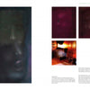 A two-page spread from "Haunted Historic Colonial Williamsburg, Virginia" by Schiffer Publishing, Ltd. showcases abstract dark faces left and top right, with warmly-lit ghost photos bottom right. White text complements the paranormal imagery.