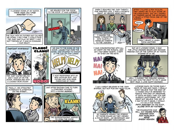 Marvin by Schiffer Publishing, Ltd. is a comic strip in which a juror recounts freeing a trapped janitor after hearing cries for help, later amusing fellow jurors with his unbelievable tale.