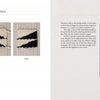 A spread from "Anatomy of a Tapestry" by Schiffer Publishing, Ltd. shows close-up woven patterns in black, white, and beige on the left page, and a larger tapestry with red, blue, and navy diagonal shapes on the right.