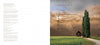 Two-page spread: left page shows small-font text; right displays Oregon’s table of contents over a fine-art photo—dirt path, tall tree, small house, green fields, cloudy sky. From Schiffer Publishing, Ltd.’s Oregon.