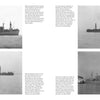 Liberty Ships by Schiffer Publishing, Ltd. features a book spread with four black-and-white photos of WWII naval ships at sea, including a Liberty ship, each shown from different angles with descriptive text on their service and role in the wartime supply chain.