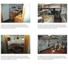 A collage of eight photos from Liberty Ships by Schiffer Publishing, Ltd. displays bunk beds, a desk, kitchen, dining area, control panels, machinery room, and engine room with large mechanical parts inside the vessel.
