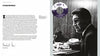 A black-and-white photo of a man in a suit writing at a desk appears with a record label image and a Foreword page, showcasing "The Blues" by Schiffer Publishing, Ltd.—a tribute to blues artists and the genre's rich illustrated history.