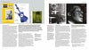 A magazine spread from Schiffer Publishing, Ltd.'s "The Blues" features blues music text, images of a news magazine, a guitar, green door, man playing guitar, and portrait titled Big Bill Blues, illustrating the history of blues.
