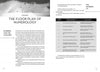 A two-page spread from "Numerology and Your Future, 2nd Edition" by Schiffer Publishing, Ltd.: the left page introduces The Floor Plan of Numerology; the right page presents a chart linking numbers 1–9 to cosmic forces and keywords.
