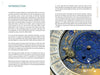 A two-page spread from Astrotherapy by Schiffer Publishing, Ltd. shows astrology’s history on the left and a photo of a blue and gold zodiac clock—illustrating astrology’s impact on personal growth—on the right.