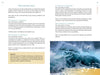 Astrotherapy by Schiffer Publishing, Ltd. features text on inner poison and mastering fire, earth, air, and water elements, with personal growth tips in a yellow box. The right page shows ocean waves reflecting natural astrology themes.