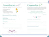 100% Happiness by Schiffer Publishing, Ltd. is a pastel-guided journal worksheet with Commitments and Compassion sections, prompts, and a floral border. Writing spaces support personal growth amid decorative flowers and leaves.