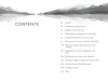 The table of contents for The Original Frontier by Schiffer Publishing, Ltd. features a watercolor mountain landscape above chapter listings in simple black font on white, each section with a page number to guide readers through the book.