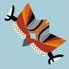 Birds" by Schiffer Publishing, Ltd. features abstract geometric artwork of two mirrored, origami-inspired bird shapes with orange, brown, black, and white patterns on a light blue background, evoking playful paper artistry.