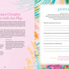 A spread from The Bright Book by Schiffer Publishing, Ltd. shows a pastel pink page on creative freedom by Jessi Raulet, and a light blue guided art journal page with lined prompts and a vibrant multicolored border.