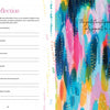 Experience "The Bright Book" by Schiffer Publishing, Ltd.: On the left, explore how colors evoke emotions. On the right, an abstract artwork with the handwritten quote—"The greatest happiness you can have is knowing you do not necessarily require happiness.