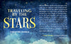 A book cover with a night sky and bright stars displays “TRAVELING BY THE STARS” by Schiffer Publishing, Ltd.—an astrology travel guide featuring travel and romance reviews, plus a quote from astrologer Penny Thornton.