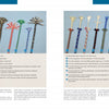 Modern Splicing by Schiffer Publishing, Ltd. is a guidebook featuring photos of twelve multicolored braided ropes with splayed strands, each numbered and described to showcase modern splicing and climbing rope splice techniques.