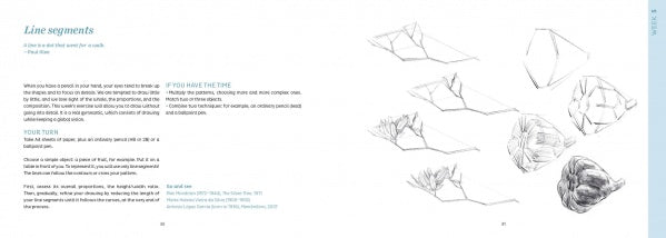 The Little Drawing Workshop by Schiffer Publishing, Ltd. features drawing lessons with instructions and illustrations on line segments, geometric forms, abstract shapes, and faceted sketches, plus tips and advice for developing your personal drawing style.