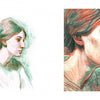 Discover "The Little Drawing Workshop" by Schiffer Publishing, Ltd.—three portraits of a brown-haired woman in profile, each with red, green, or beige tones and matching swatches—ideal for exploring drawing basics or your unique style.