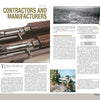 A magazine spread titled "Contractors and Manufacturers" in The M1 Carbine by Schiffer Publishing, Ltd. features rifle images, a city aerial photo, a vintage Winchester ad, and two men with an M1 carbine, plus text and captions.