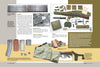 A two-page spread from Schiffer Publishing, Ltd.'s "The M1 Carbine" showcases WWII gear—rifle magazines, ammo, pouches, a semiautomatic rifle, cleaning tools, bayonet, and vest—with labels and historical background.