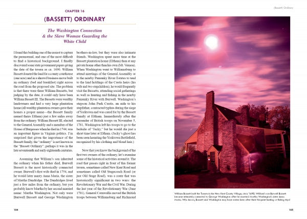 A two-page spread from "Breakthrough Ghost Photography of Haunted Historic Virginia" by Schiffer Publishing, Ltd. features text beside a striking photo of a brick house under a vivid pink moon, evoking haunted Virginia nights.