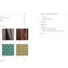 An open copy of "The Enigma of Shadow Weave Illuminated" by Schiffer Publishing, Ltd. displays a table of contents: the left page lists chapters with fabric photos in patterns like shadow weave; the right page lists later chapters and appendices without images.