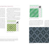 The Enigma of Shadow Weave Illuminated by Schiffer Publishing, Ltd. details shadow weave traits and drafting with green and black charts, a graphed pattern, plus a close-up of an intricate black and white handwoven textile.