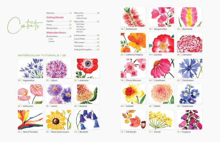 Watercolor the Easy Way Flowers - Table of Contents