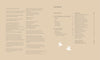 The table of contents for "Rug Hooking with Wool Strips" by Schiffer Publishing, Ltd. features an intro, tools and materials, modern wool craft projects by page number, on a beige background with simple white bunny illustrations.
