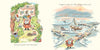 Left: Santa Claus enjoys a garden with Easter eggs and happy kids. Right: Santa, reindeer, and sleigh are lost among cars. "All the Things Santa Claus Will Never Do" by Schiffer Publishing, Ltd.—a funny children's story of lost Christmas presents!.