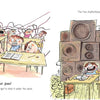 A classroom scene from "All the Things a Teacher Will Never Say" by Schiffer Publishing, Ltd.: kids chewing gum, blowing bubbles, sneaking gum under desks, and sharing silly jokes. Great for children's books or funny teacher gifts!.