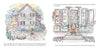 A girl stands in a gray garden by a muted brick house, then sits sadly on a porch, her head down—reflecting childhood depression—in "Fen's Drop of Gray" by Schiffer Publishing, Ltd. The background and house remain colorless throughout.