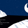 A polar bear, inspired by François Pompon, sleeps on a crescent moon in a starry sky above snowy hills. "The Journey of the Polar Bear" by Schiffer Publishing, Ltd., features the bedtime story: “The bear and the moon return home...”.