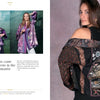 A fashion spread shows two women in patterned jackets beside a quote on romantic allure. On the right, a woman models an embroidered, off-the-shoulder jacket inspired by mystical fashion and Amy Zerner's art from *Enchanted Worlds* by Schiffer Publishing, Ltd.